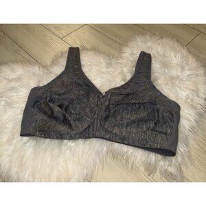 Glamorise Magic Lift Moisture Control Wireless Bra Lace Womens 42DD Gray 1064